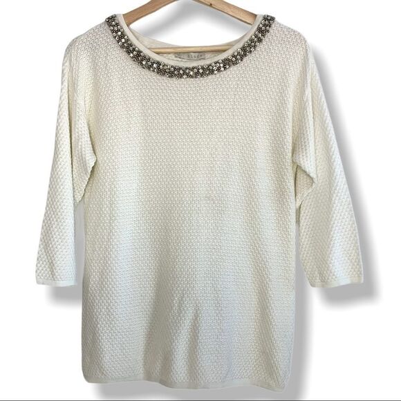 Hinge Viscose Blend Rhinestone Detail Neck Sweater - Picture 1 of 7